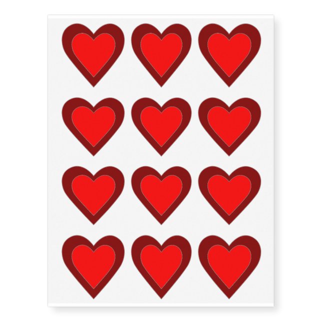 Concentric Hearts Red Maroon 4Lee Temporary Tattoos (Front)