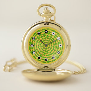 Concentric Leaf Rings (Binary Face) by K Yoncich Pocket Watch