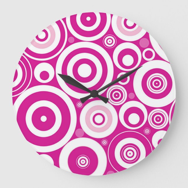 Concentric Pink Circles Round Wall Clock (Front)