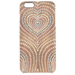 Concentric Rainbow Hearts wood look Clear iPhone 6 Plus Case