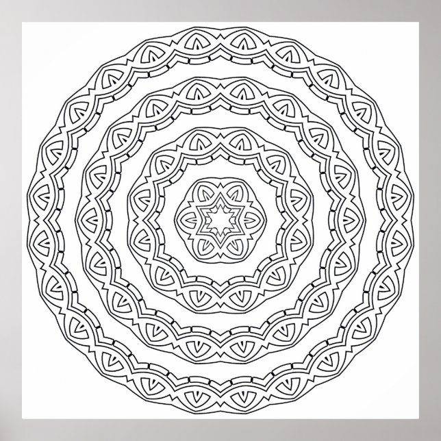 Concentric Wave Mandala Coloring Page Poster (Front)