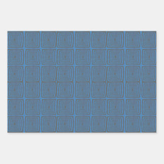 Concentric Wavy Squares on a mottled blue paintbox Wrapping Paper Sheets