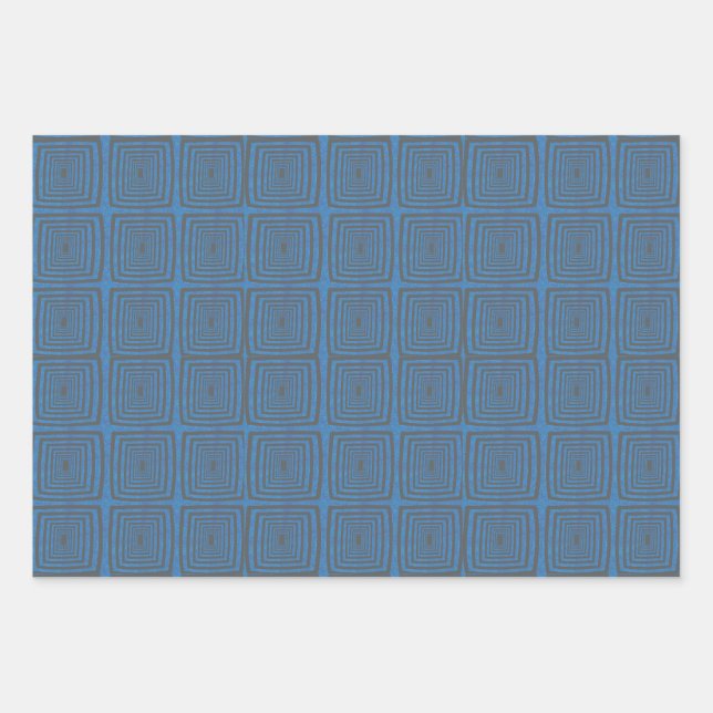 Concentric Wavy Squares on a mottled blue paintbox Wrapping Paper Sheets (Front)