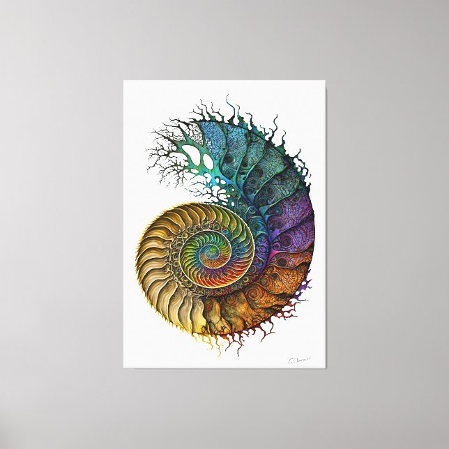 Concept Fossil Ammonite in vibrant Ink Coloring Canvas Print (Front)