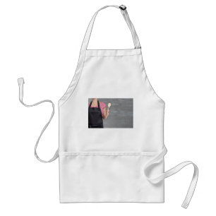 concept template cook holding wooden spoon adult apron