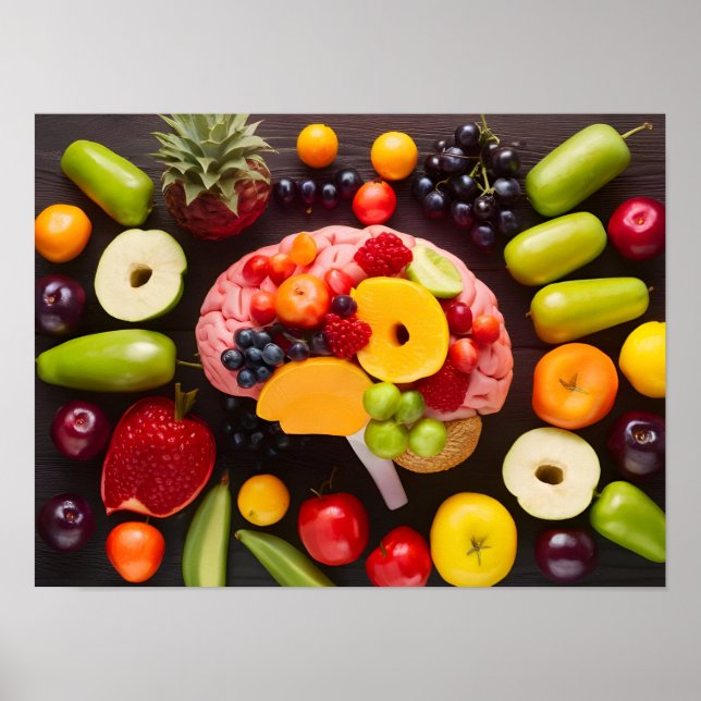 Conceptual Image of Brain and Fruits Poster (Front)