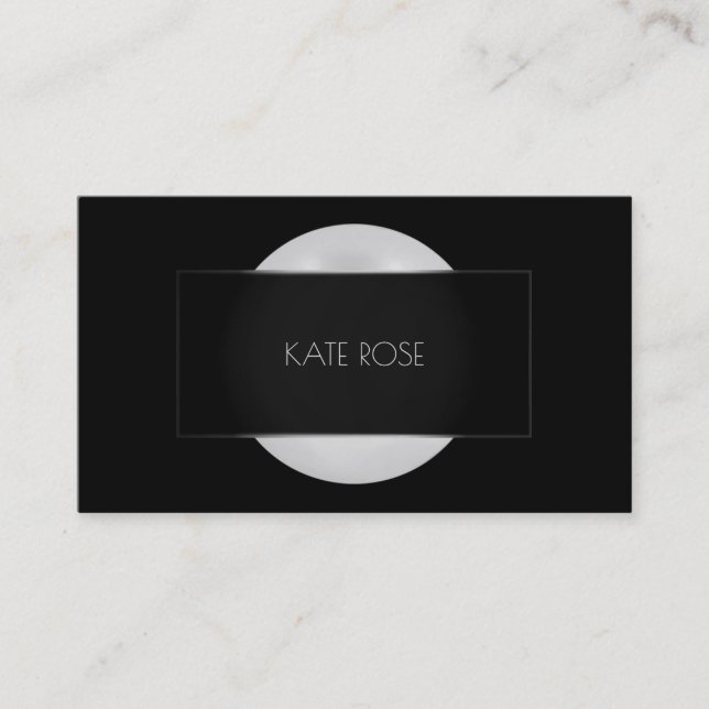 Conceptual Pearl Gray Black Silver Round Frame Vip Business Card (Front)