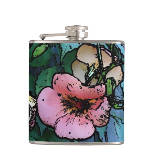 conceptual pink flowers and leaves unique hip flask