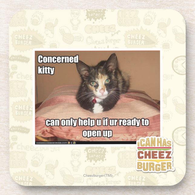 Concerned Kitty Drink Coaster (Front)