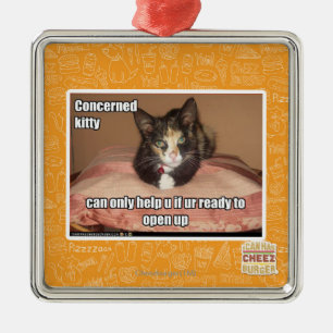 Concerned Kitty Metal Ornament
