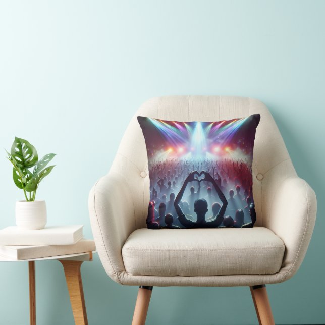 Concert Crowd With Heart Shaped Sign Throw Pillow (Chair)