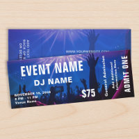 Concert DJ Night Blue Purple Photo Ticket Template