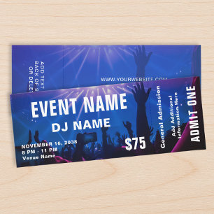 Concert DJ Night Blue Purple Photo Ticket Template