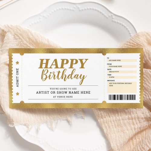 Concert Event Show Gold Gift Ticket Any Occasion Invitation