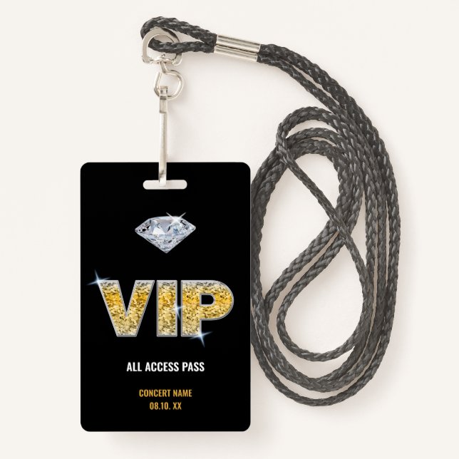 Concert Festival VIP All Access Custom Name  Badge (Front with Lanyard)