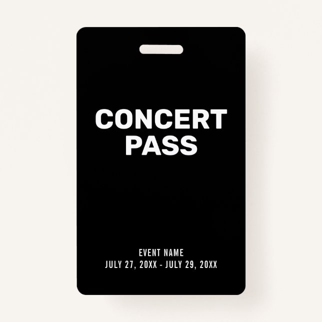 Concert Pass Black & White Custom ID Badge (Front)