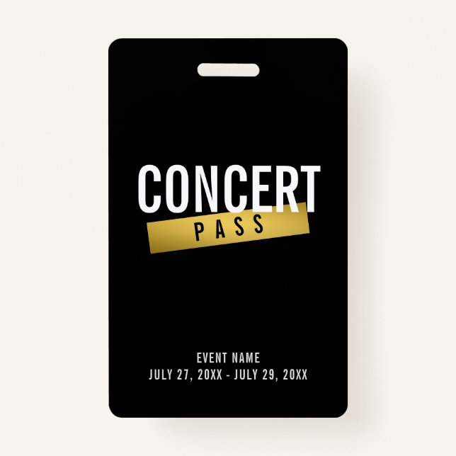 Concert Pass Music Festival Modern VIP Badge (Front)