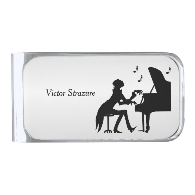 Concert Pianist Personal Music Silver Finish Money Clip (Front)