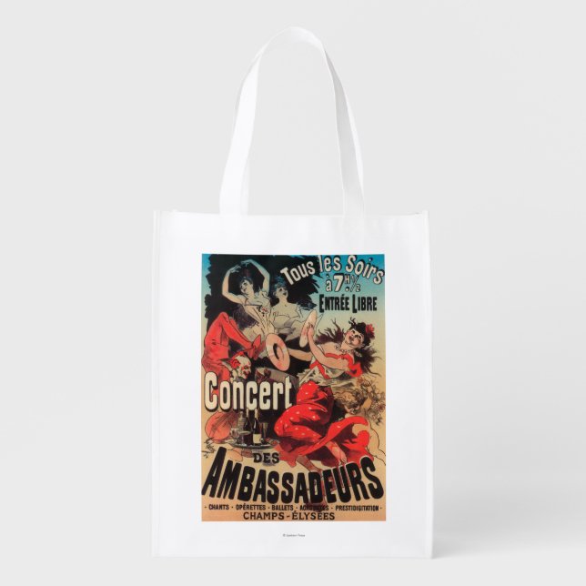 Concert Poster on Avenue de Champs-Elysees Grocery Bag (Front)