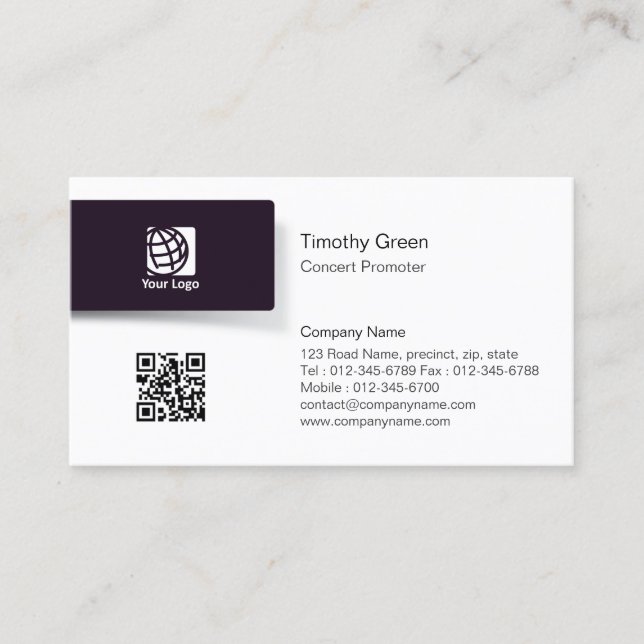 Concert Promoter Black Tab Logo Business Card (Front)