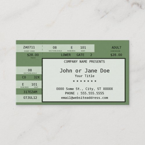 concert ticket business card template