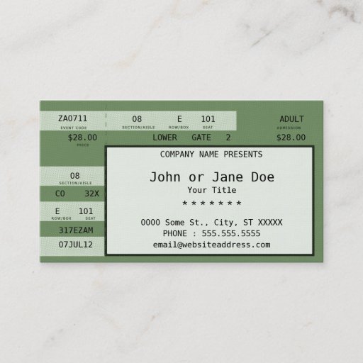 Customizable concert ticket business card template