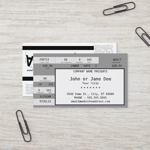 Customizable concert ticket business card templates