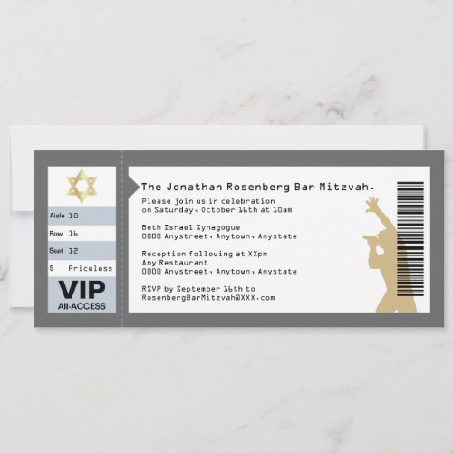 Concert Ticket Bar Mitzvah Invitation in Gray