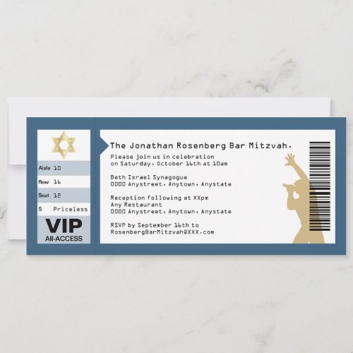 Concert Ticket Bar Mitzvah Invitation Navy Blue