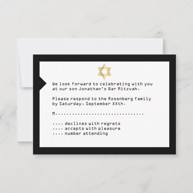 Concert Ticket Bar Mitzvah RSVP Reply Card Black (Front)