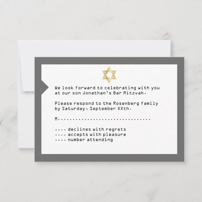 Concert Ticket Bar Mitzvah RSVP Reply in Gray Card (Front)