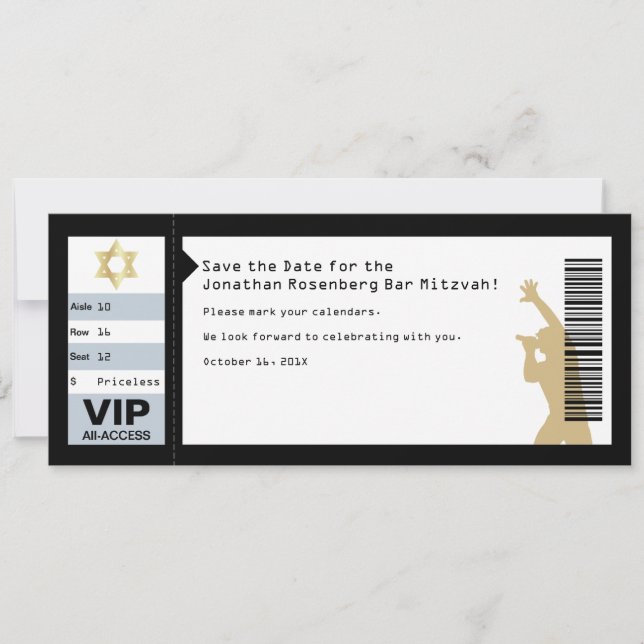 Concert Ticket Bar Mitzvah Save the Date in Black (Front)