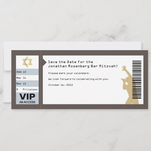 Concert Ticket Bar Mitzvah Save the Date in Brown Invitation