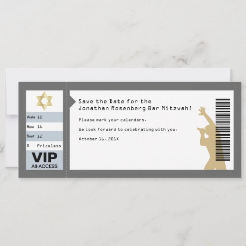 Concert Ticket Bar Mitzvah Save the Date in Gray
