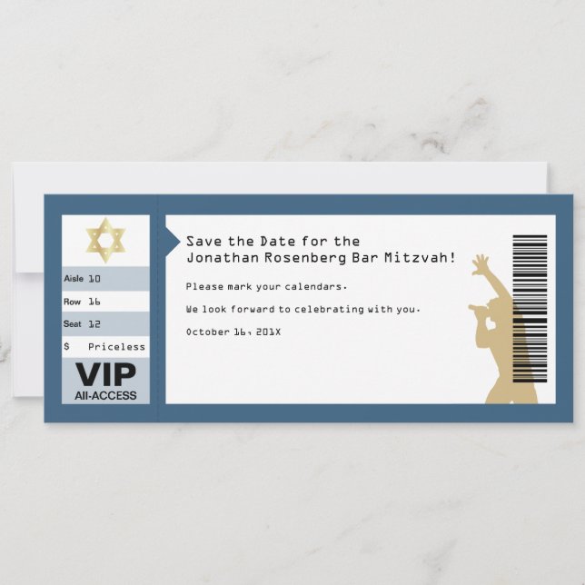 Concert Ticket Bar Mitzvah Save the Date in Navy (Front)