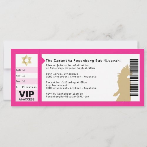 Concert Ticket Bat Mitzvah Invitation in Pink