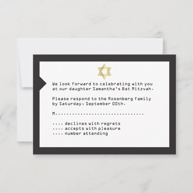 Concert Ticket Bat Mitzvah RSVP Reply Card Black (Front)