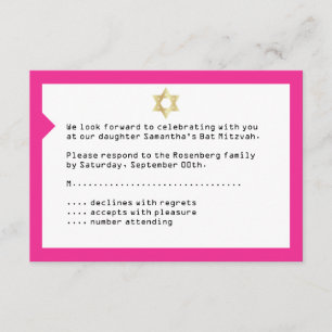 Concert Ticket Bat Mitzvah RSVP Reply Card in Pink