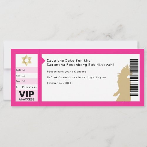 Concert Ticket Bat Mitzvah Save the Date in Pink Invitation