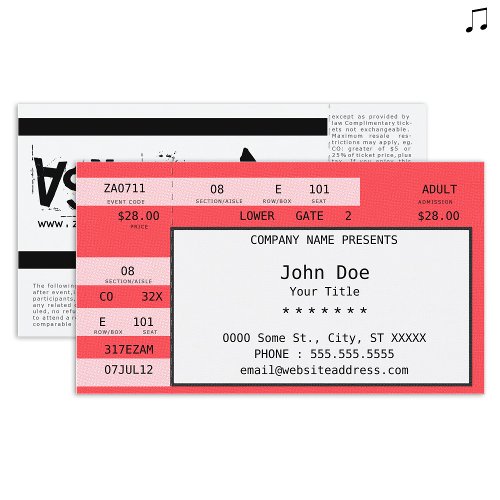 concert ticket customizable