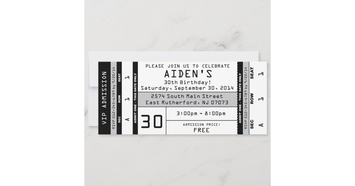 black and white birthday invitation ticket templates