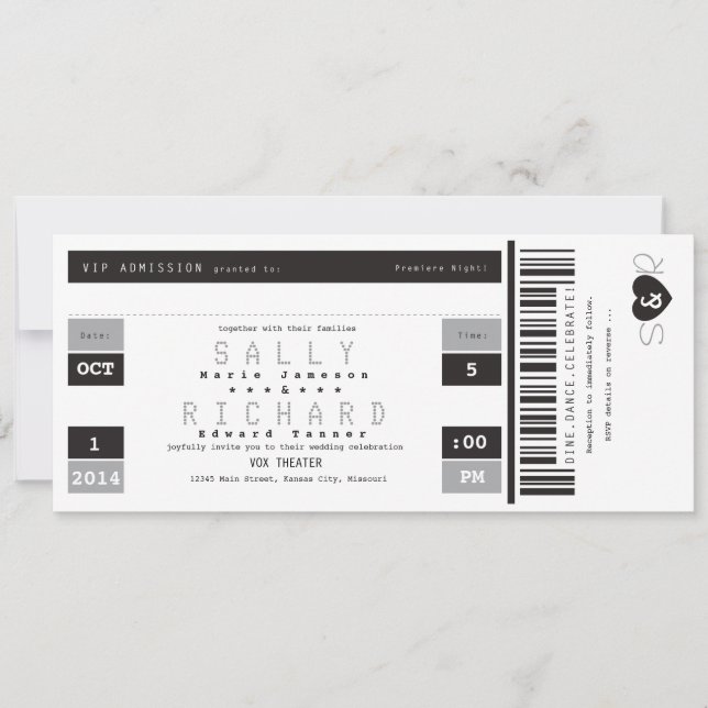 Concert Ticket Invitation Black White and Gray (Front)