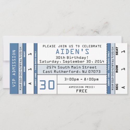 Concert Ticket Invitation Blue