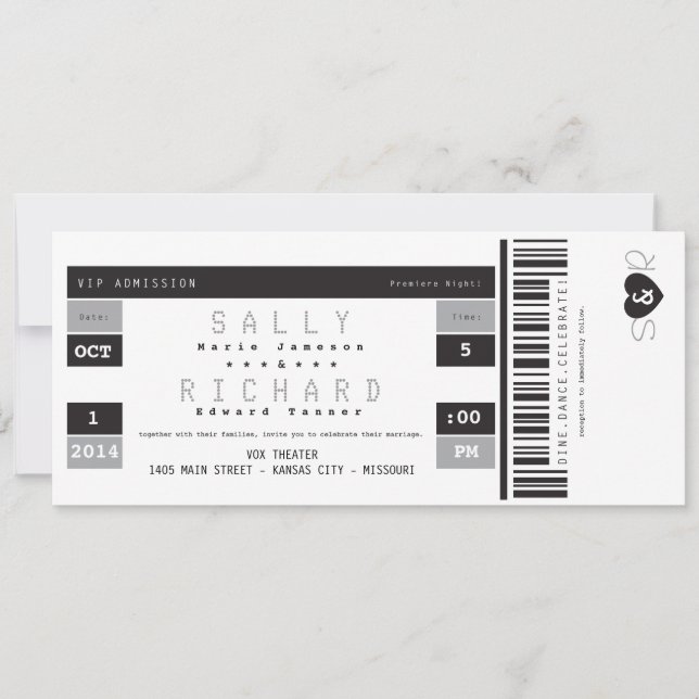 Concert Ticket Invitation in Black White and Gray (Front)