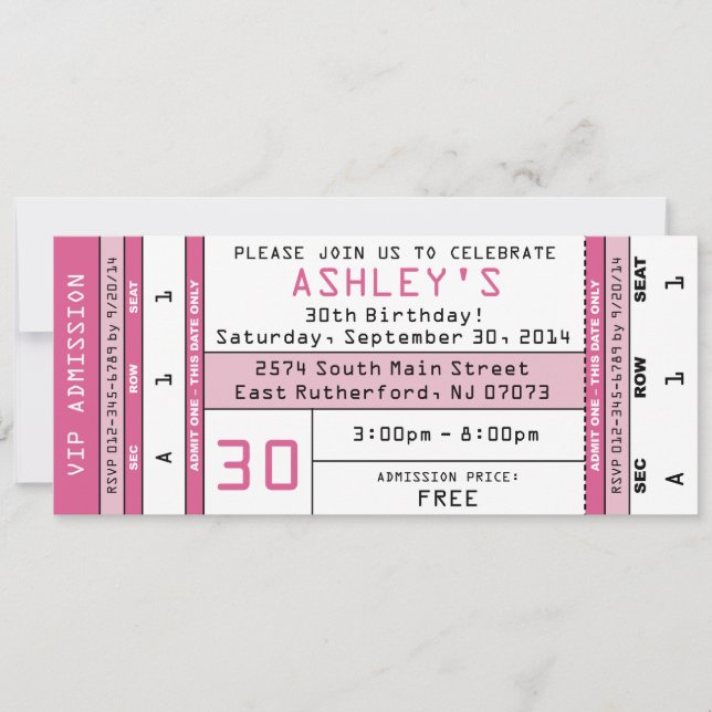 Concert Ticket Invitation Pink (Front)