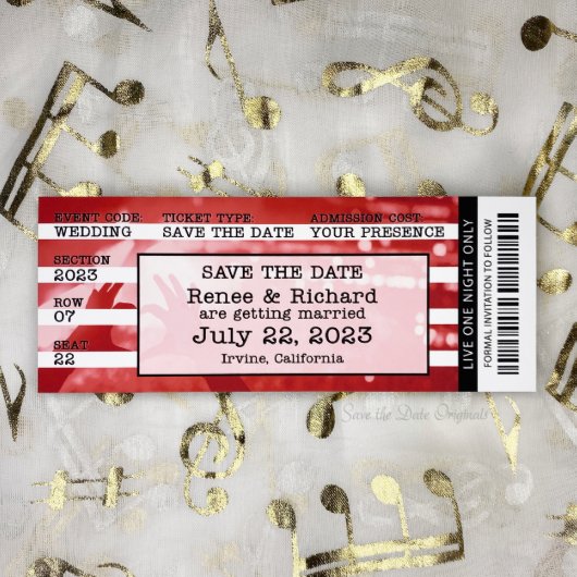Concert Ticket Wedding Save The Date Magnet (Front)