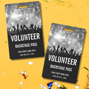 Concert Volunteer All Access Pass Black White Badge