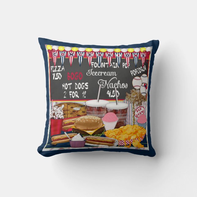 Concessions, Blue-Square Throw Pillow (Front)