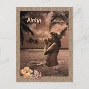 Conch Blowing Postcard