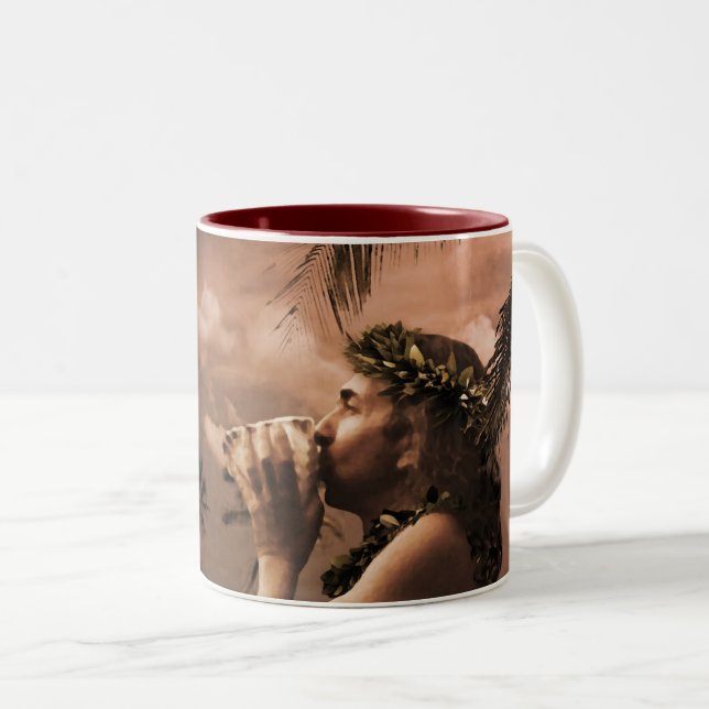 Conch Blowing Two-Tone Coffee Mug (Front Right)